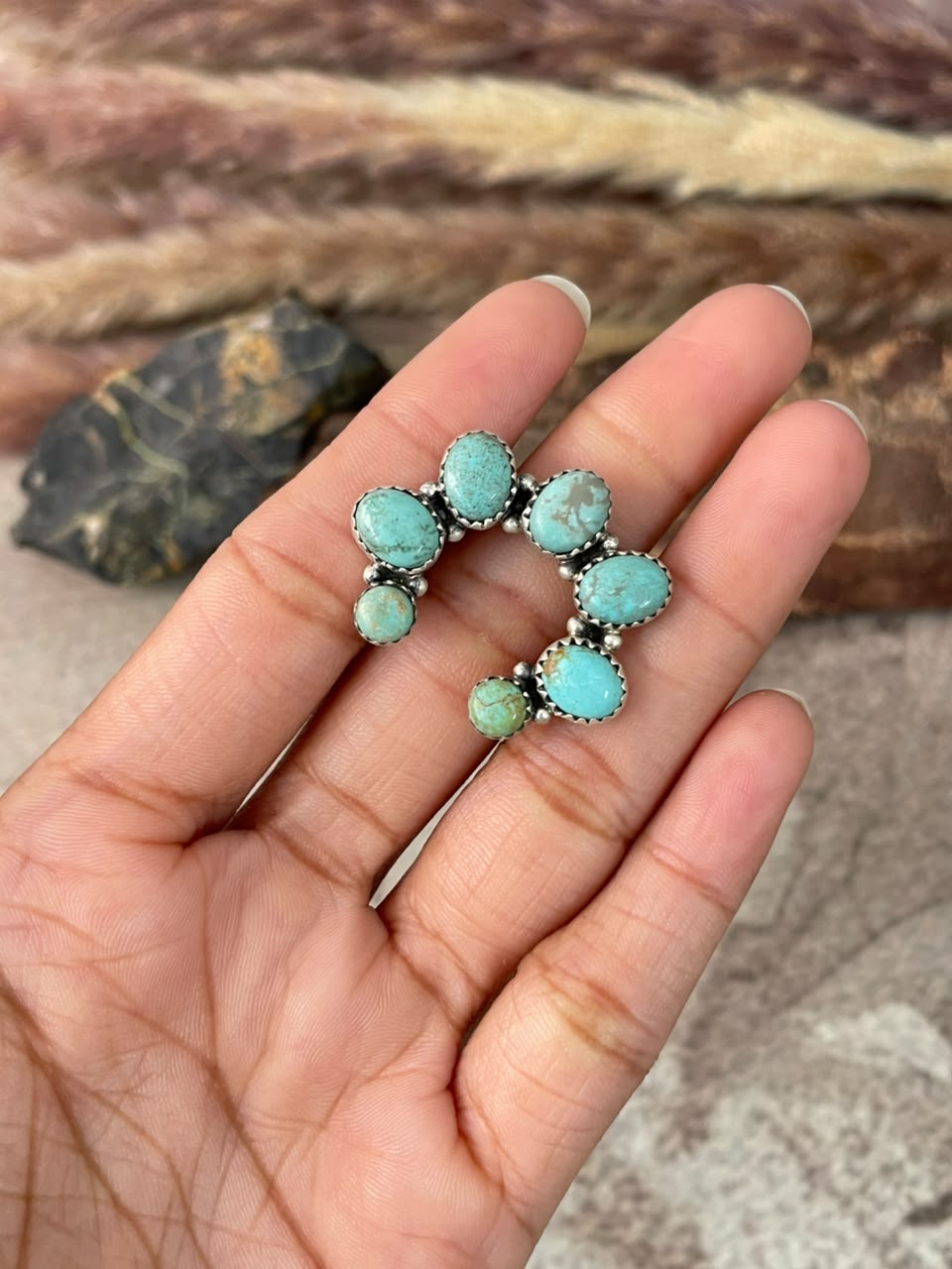 Handmade Sterling Silver Number 8 Turquoise Collection: Naja Adjustable Ring Signed Nizhoni