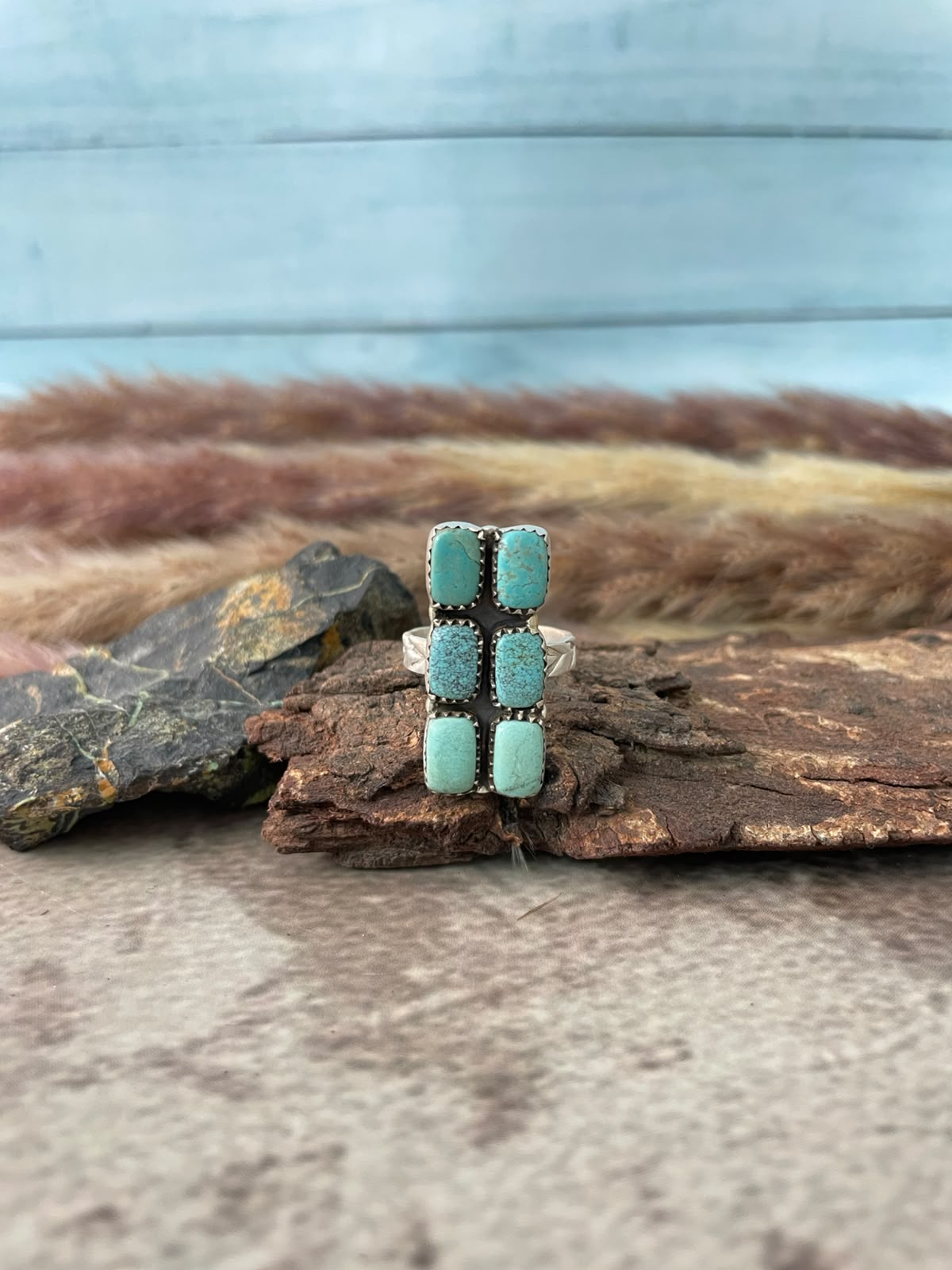 Handmade Sterling Silver Number 8 Turquoise Collection: Bar Adjustable Ring Signed Nizhoni