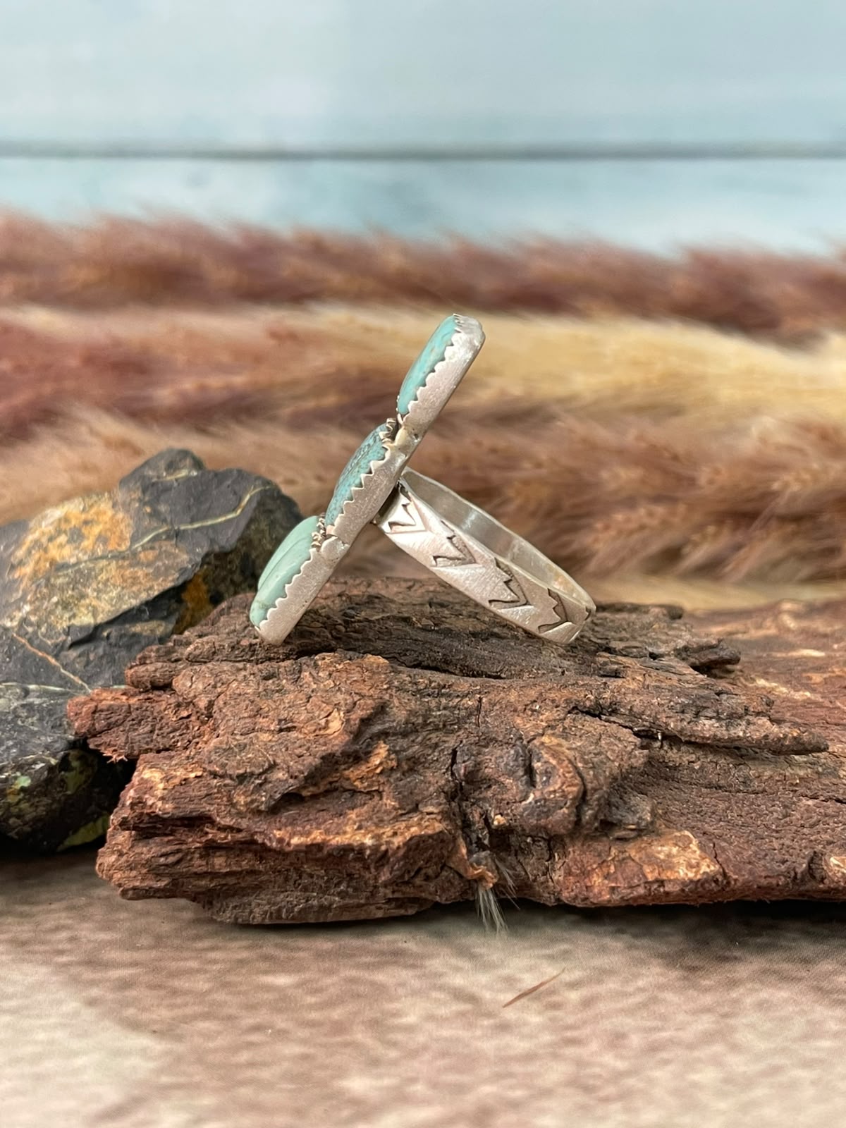 Handmade Sterling Silver Number 8 Turquoise Collection: Bar Adjustable Ring Signed Nizhoni