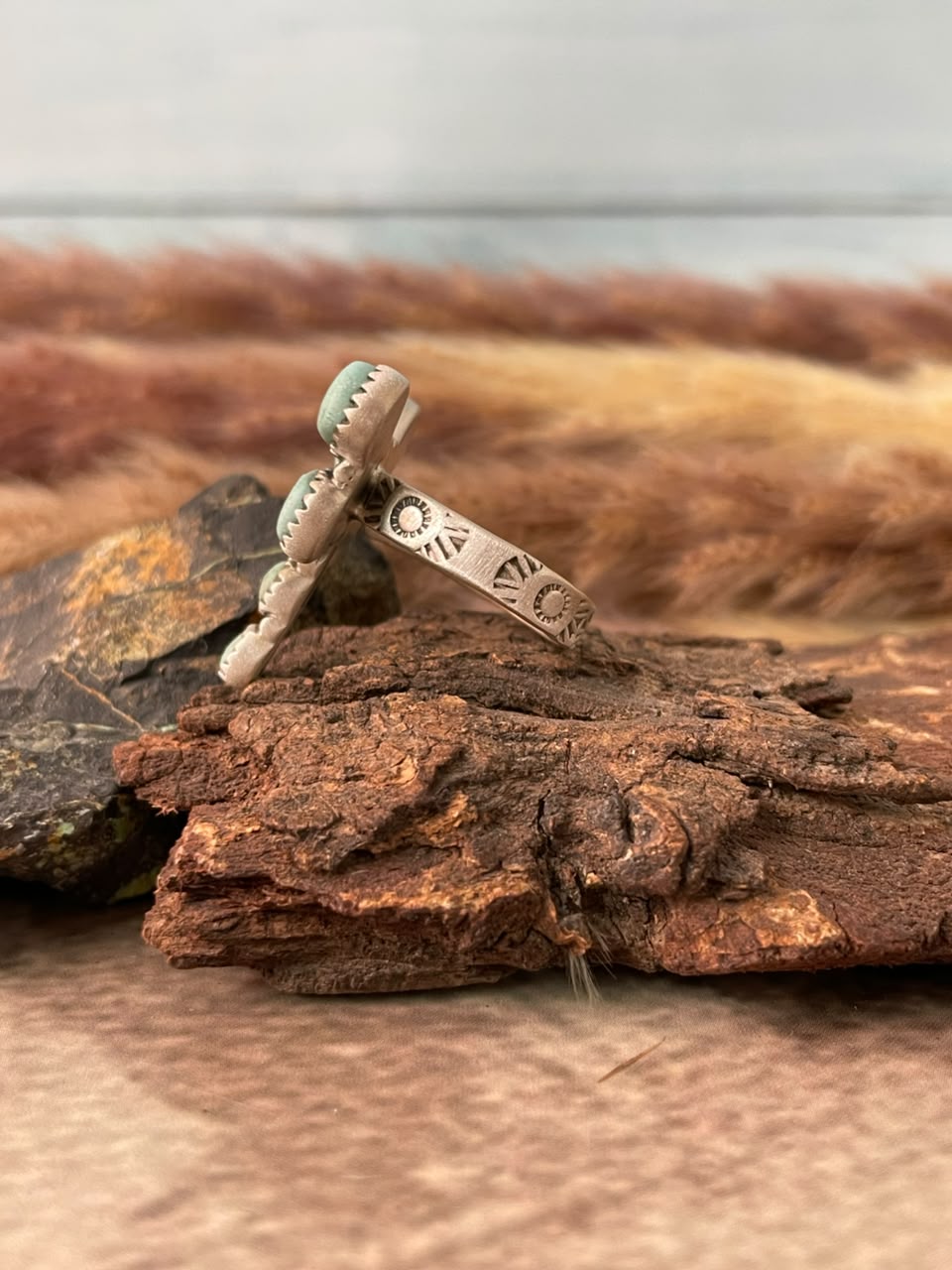 Handmade Sterling Silver Number 8 Turquoise Collection: Butterfly Adjustable Ring Signed Nizhoni