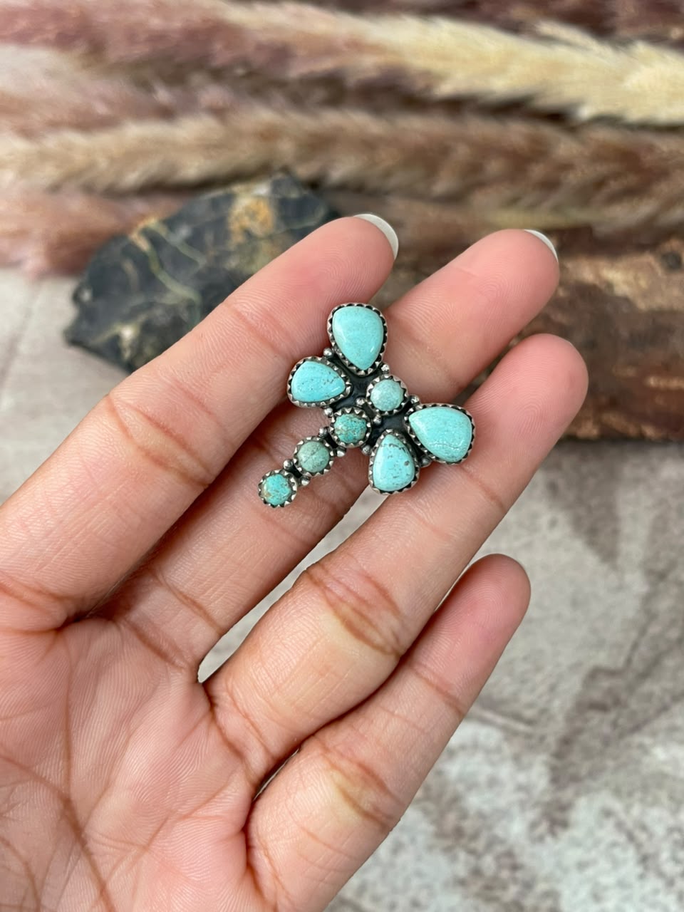 Handmade Sterling Silver Number 8 Turquoise Collection: Butterfly Adjustable Ring Signed Nizhoni