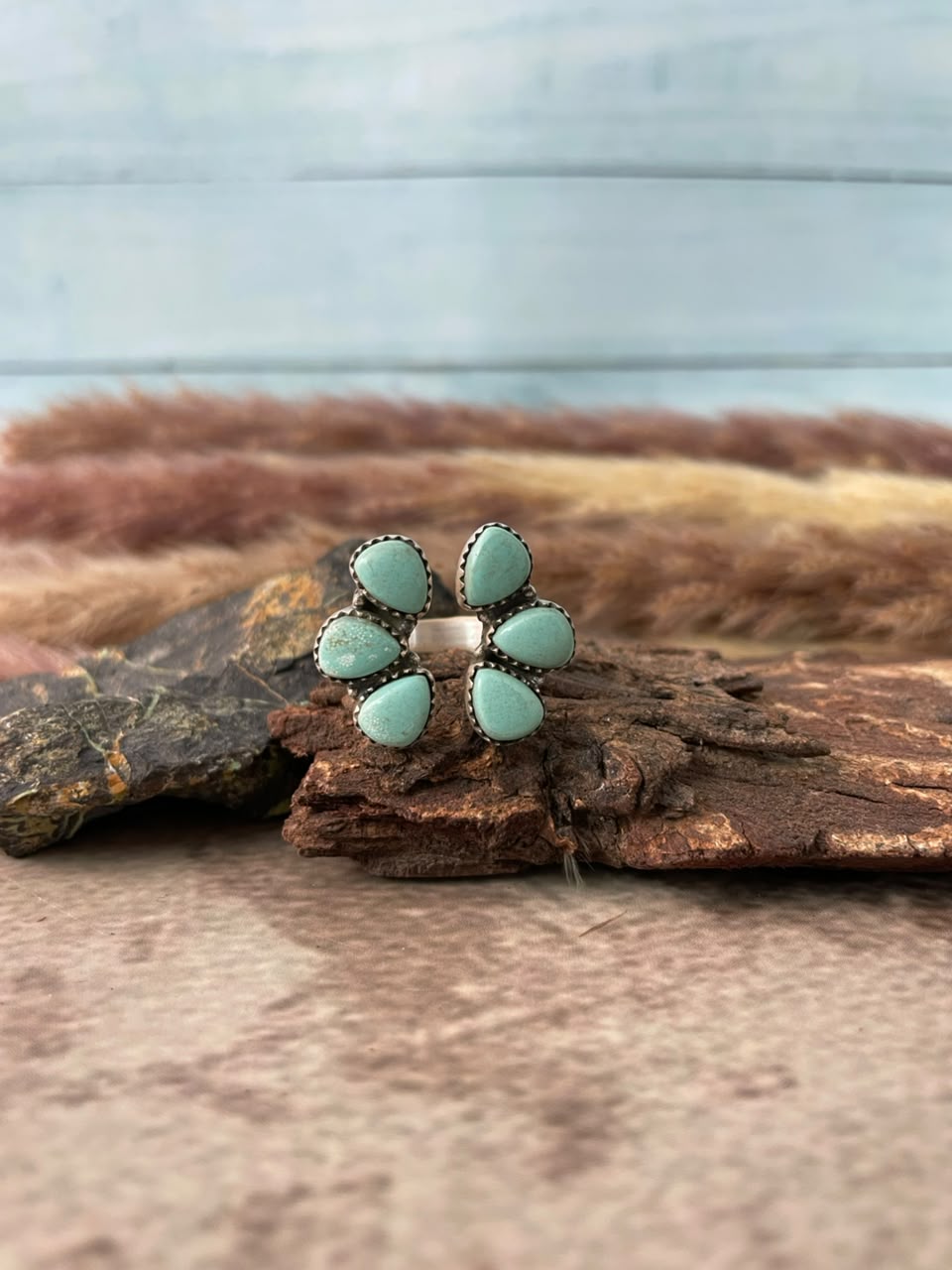 Handmade Sterling Silver Number 8 Turquoise Collection: Adjustable Ring Signed Nizhoni
