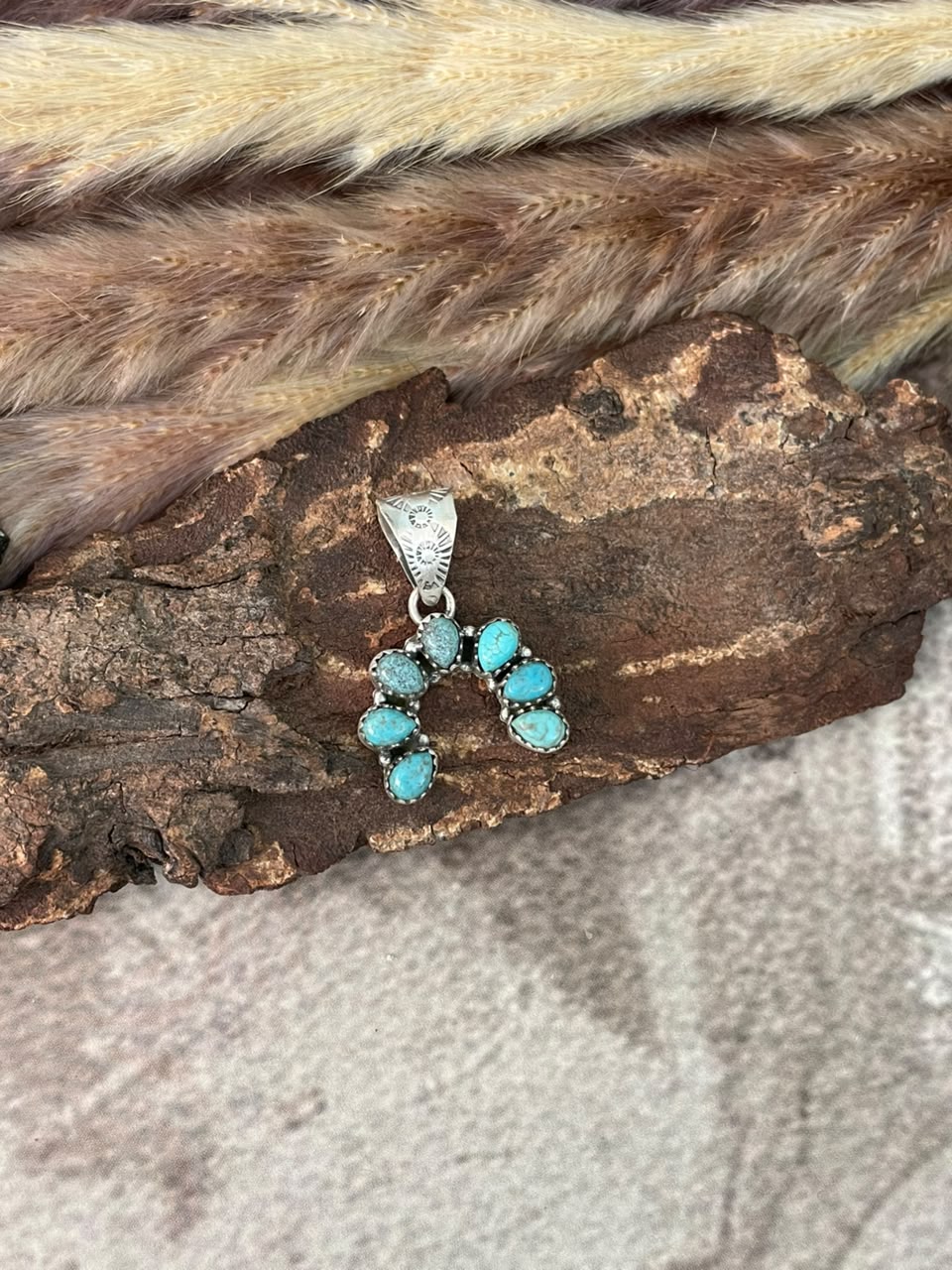 Handmade Sterling Silver Number 8 Turquoise Collection: Naja Pendant Signed Nizhoni