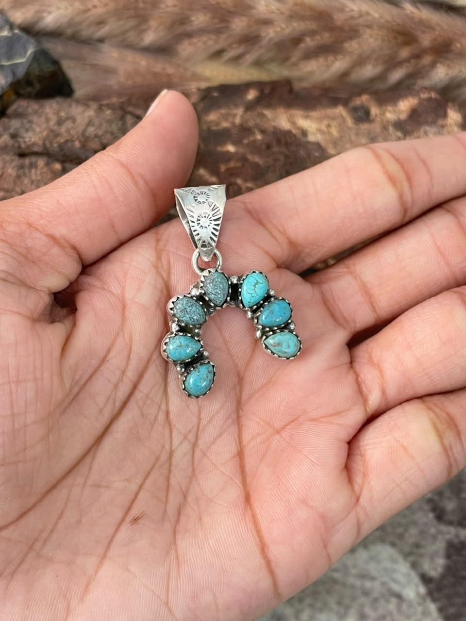 Handmade Sterling Silver Number 8 Turquoise Collection: Naja Pendant Signed Nizhoni