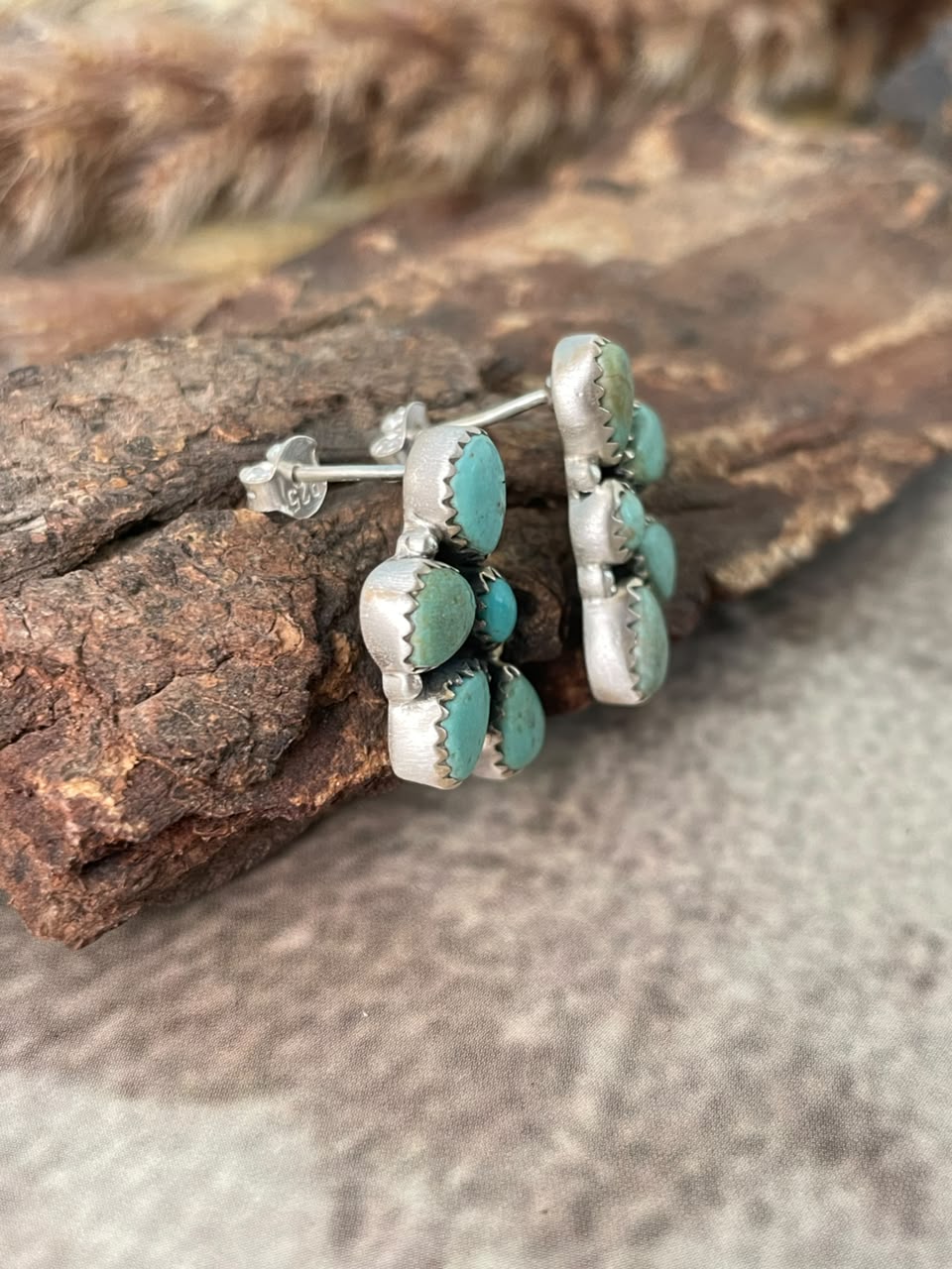 Handmade Sterling Silver Number 8 Turquoise Collection: Post Studs Earrings Signed Nizhoni