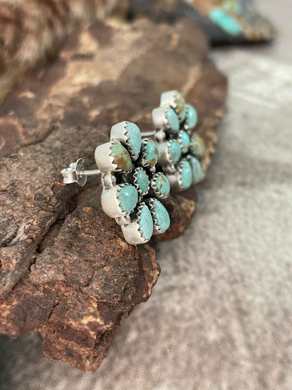 Handmade Sterling Silver Number 8 Turquoise Collection: Post Studs Earrings Signed Nizhoni