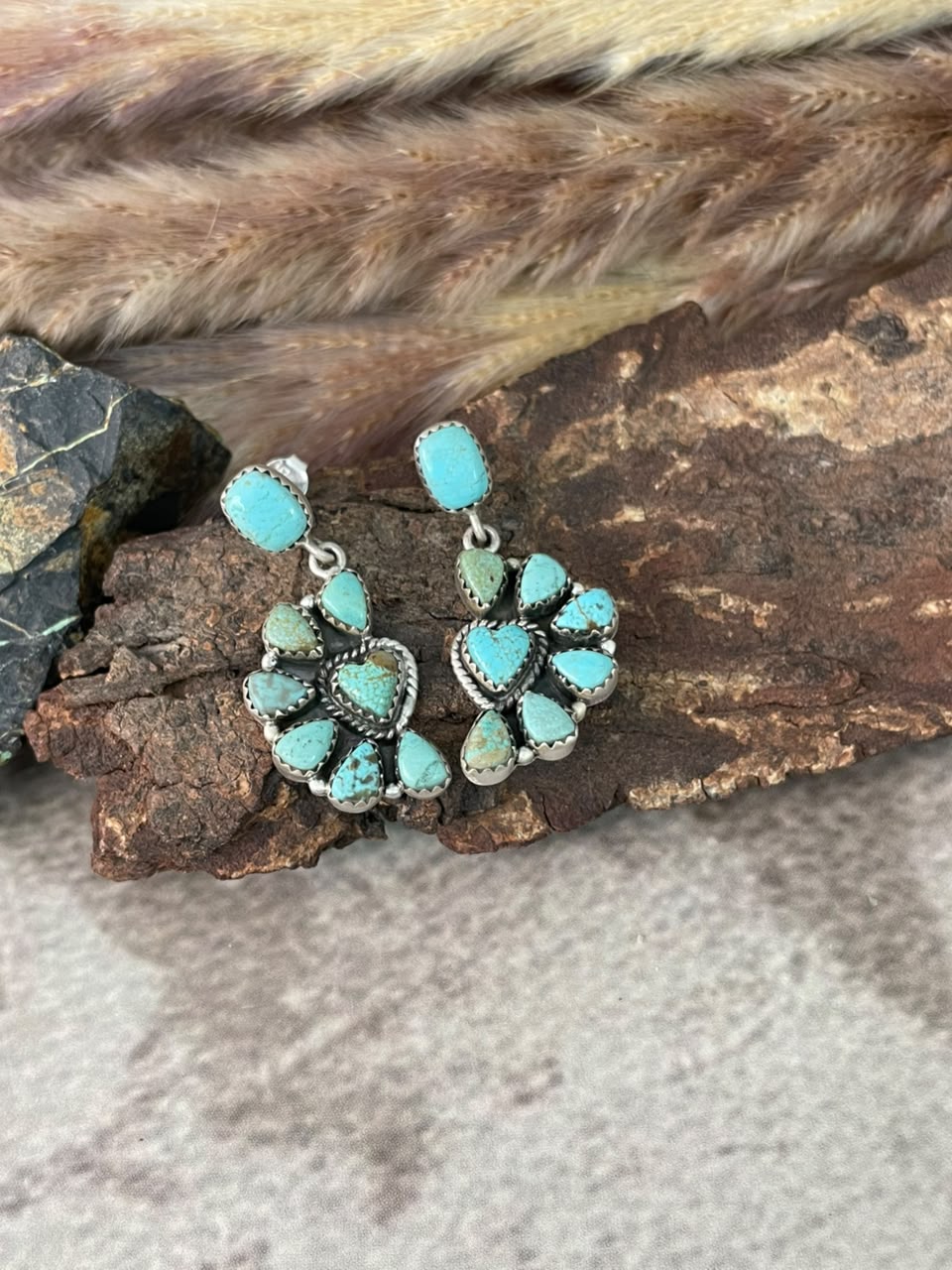 Handmade Sterling Silver Number 8 Turquoise Collection: Post Dangle Earrings Signed Nizhoni