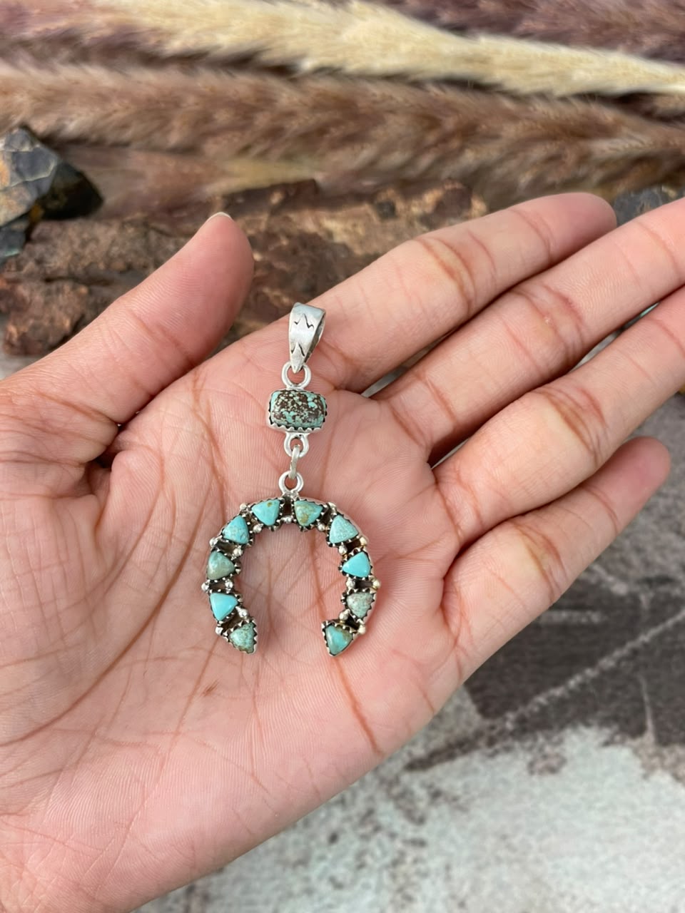 Handmade Sterling Silver Number 8 Turquoise Collection: Naja Pendant Signed Nizhoni