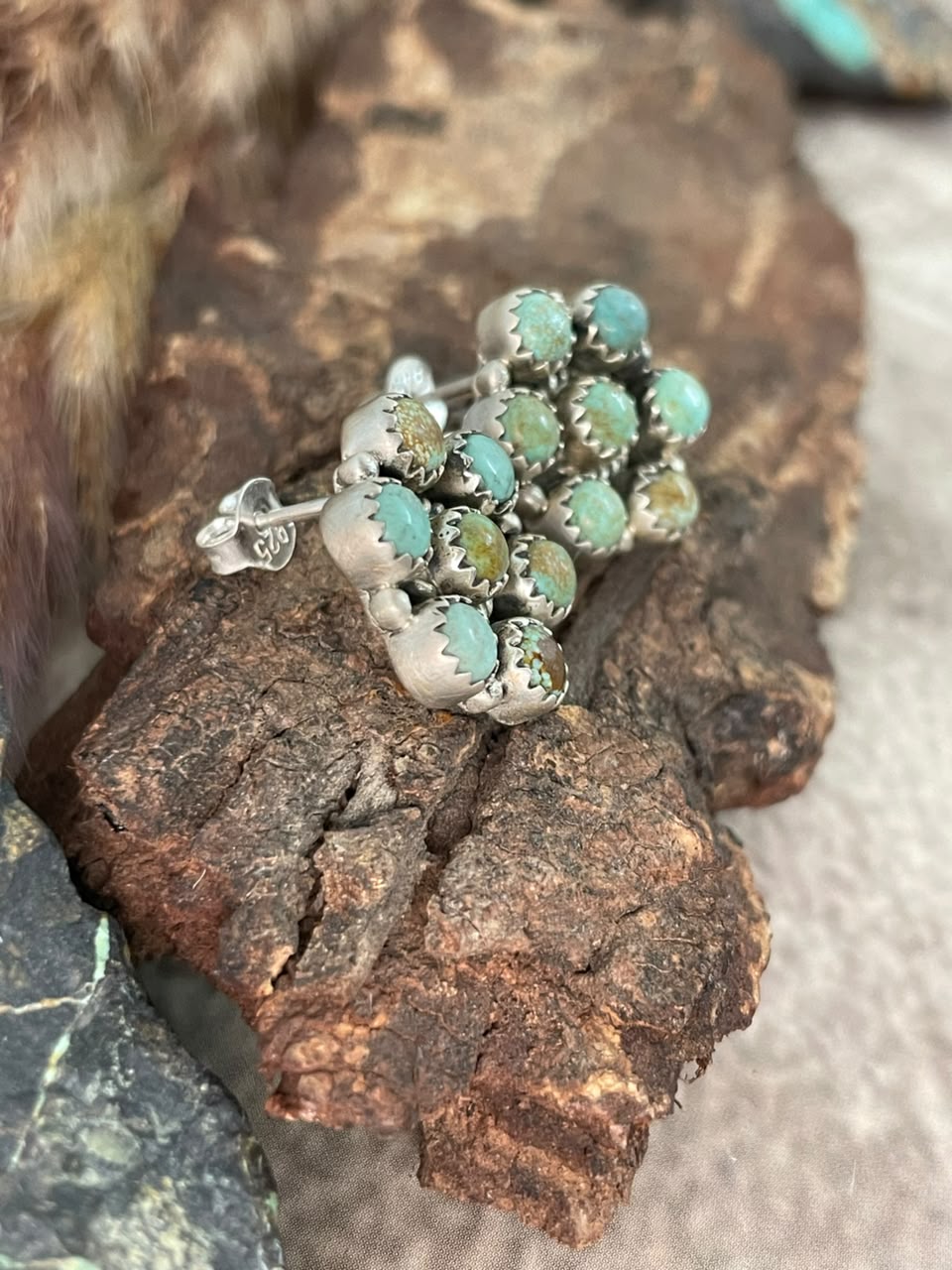 Handmade Sterling Silver Number 8 Turquoise Collection: Post Studs Earrings Signed Nizhoni