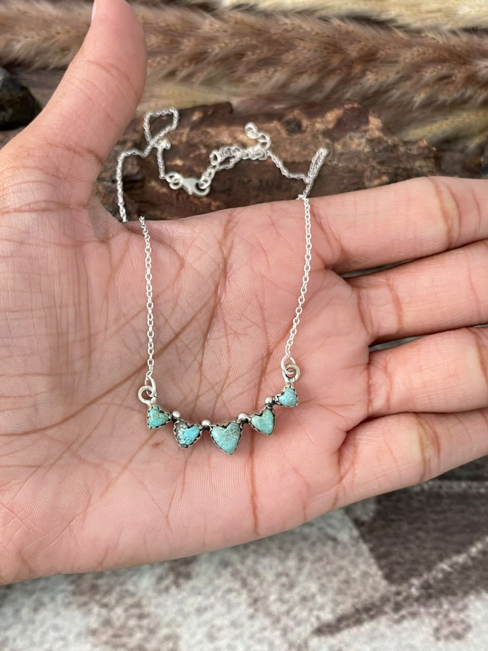 Handmade Sterling Silver Number 8 Turquoise Collection: Heart Necklace Signed Nizhoni