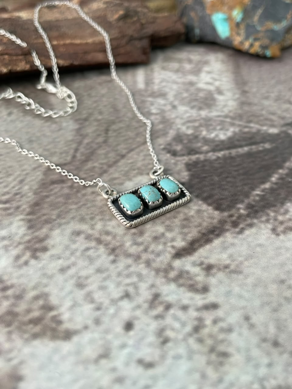 Handmade Sterling Silver Number 8 Turquoise Collection: Necklace Signed Nizhoni