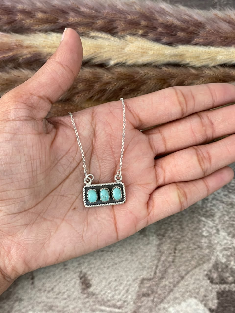 Handmade Sterling Silver Number 8 Turquoise Collection: Necklace Signed Nizhoni