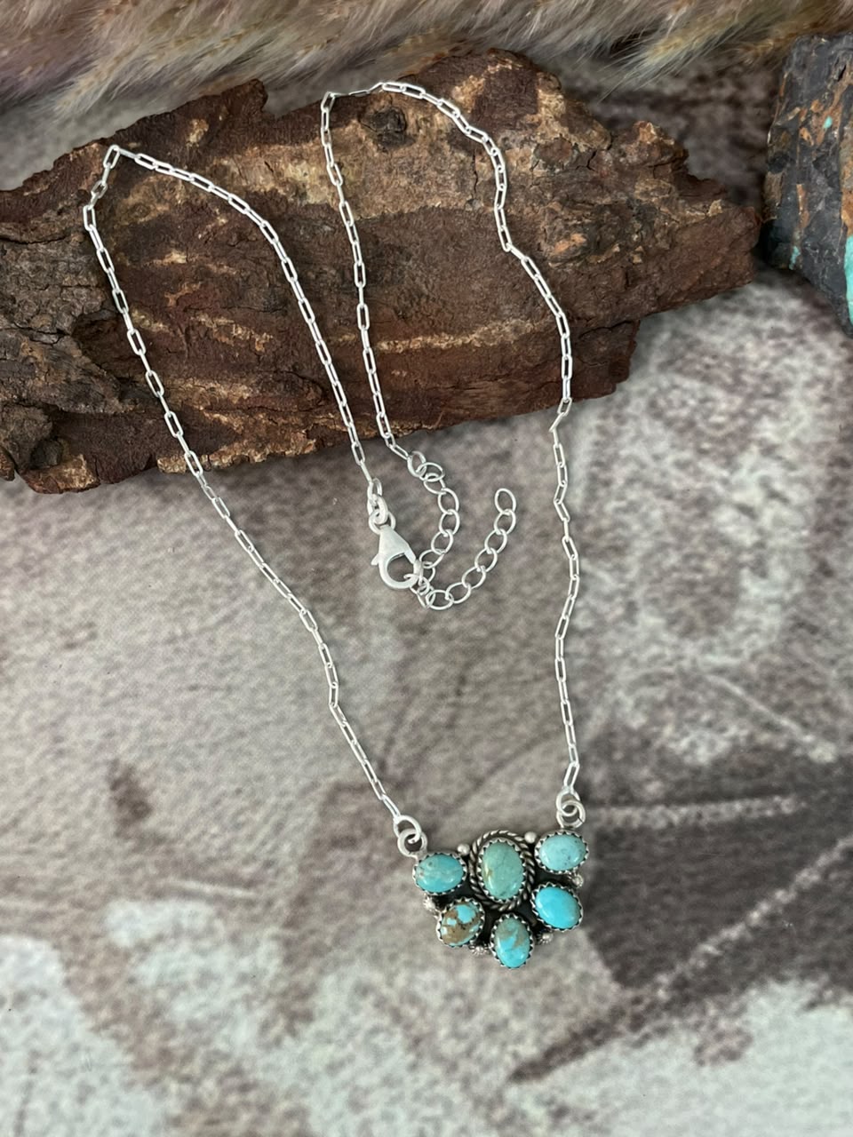Handmade Sterling Silver Number 8 Turquoise Collection: Necklace Signed Nizhoni