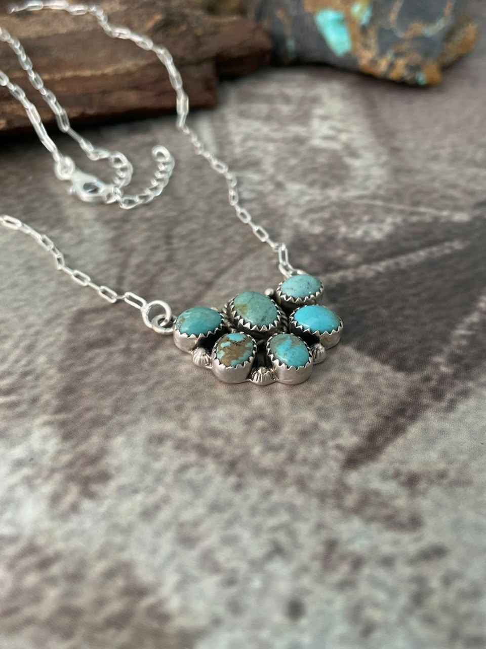 Handmade Sterling Silver Number 8 Turquoise Collection: Necklace Signed Nizhoni