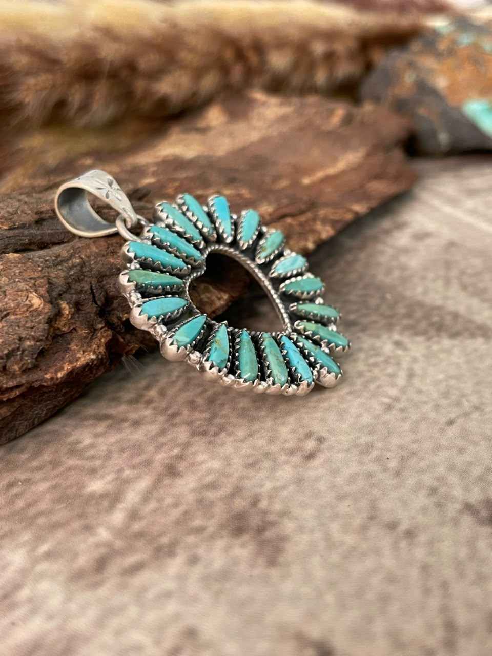 Handmade Sterling Silver Kingman Turquoise Heart Pendant Signed Nizhoni