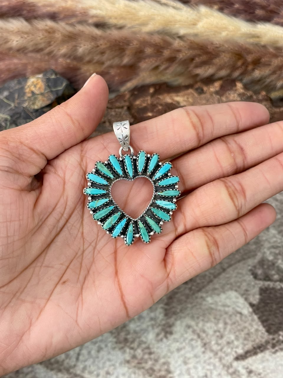 Handmade Sterling Silver Kingman Turquoise Heart Pendant Signed Nizhoni