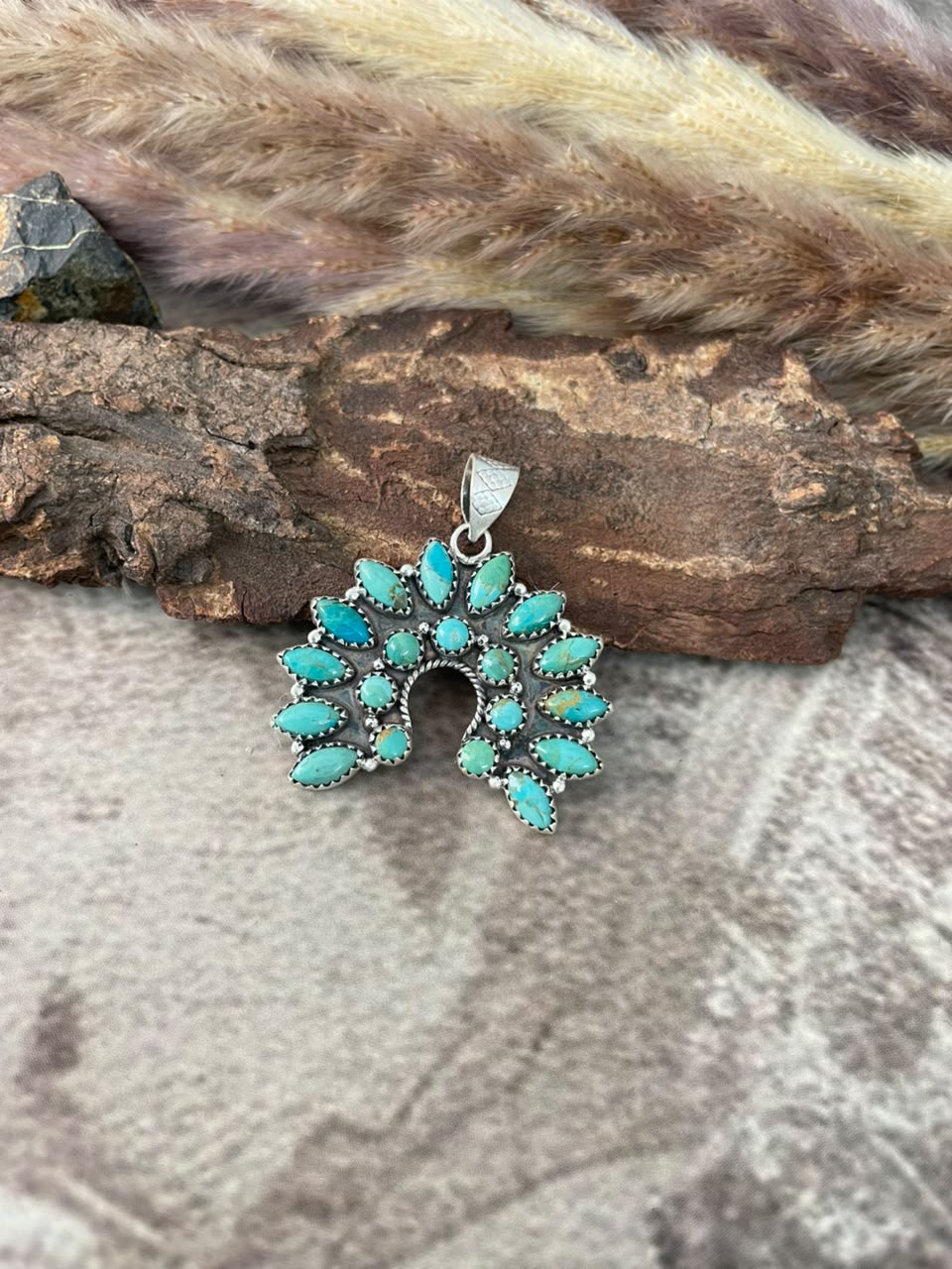 Handmade Sterling Silver Kingman Turquoise Naja Pendant Signed Nizhoni