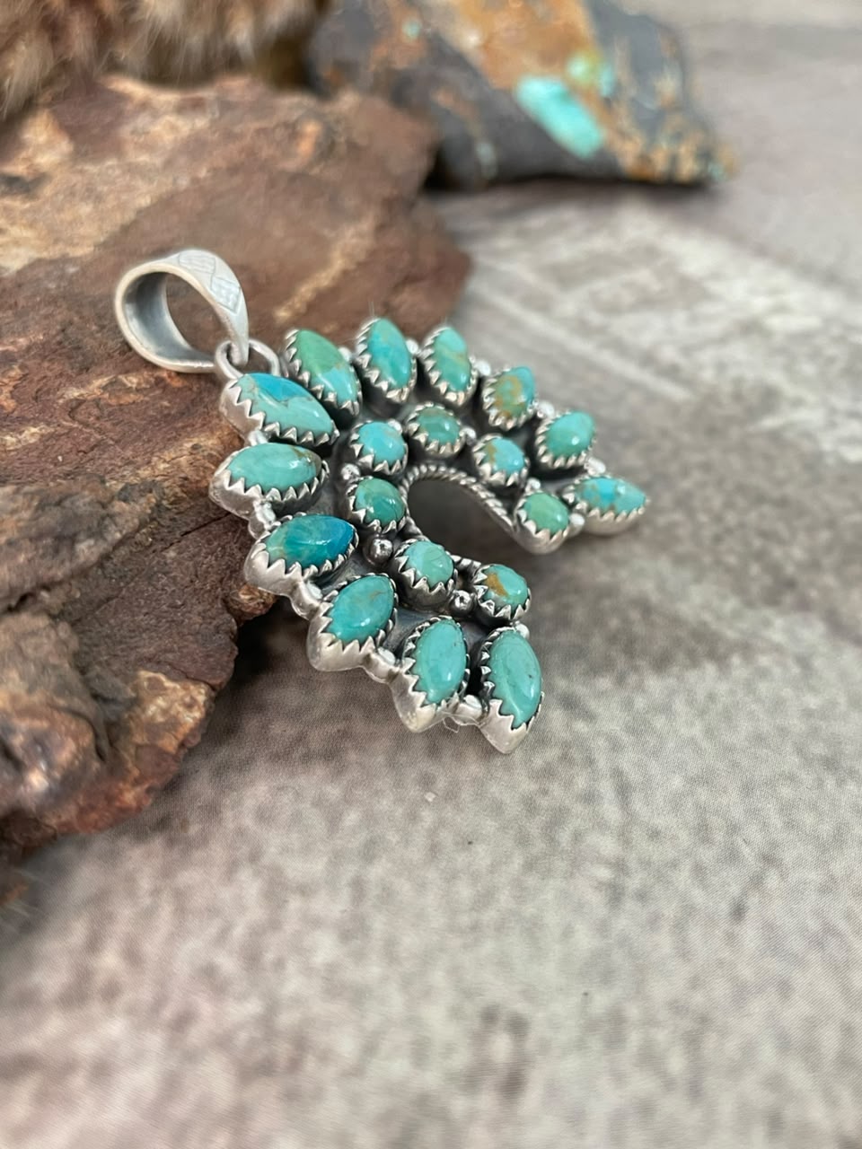 Handmade Sterling Silver Kingman Turquoise Naja Pendant Signed Nizhoni