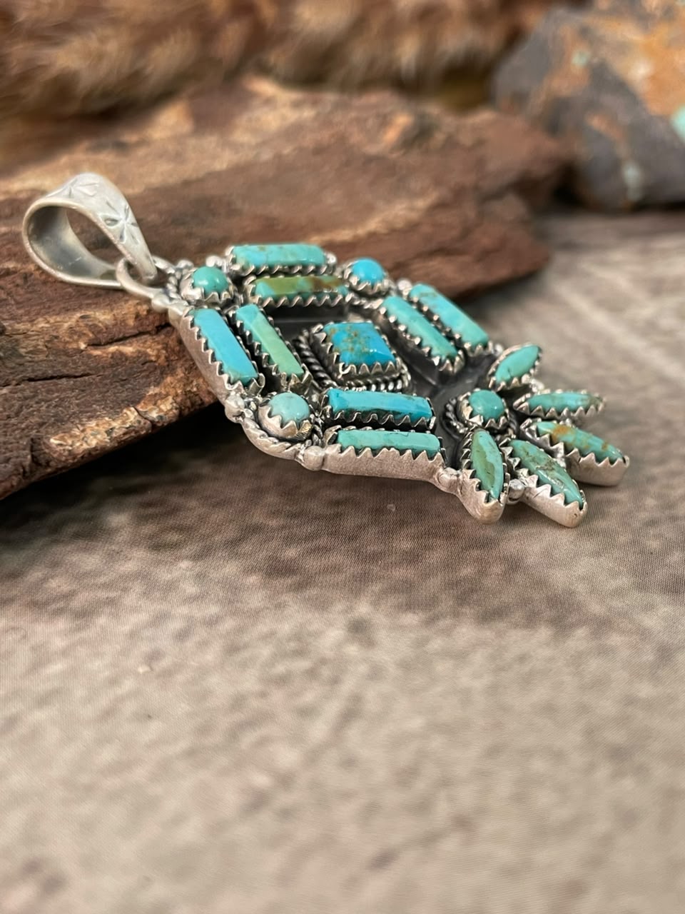 Handmade Sterling Silver Kingman Turquoise Pendant Signed Nizhoni