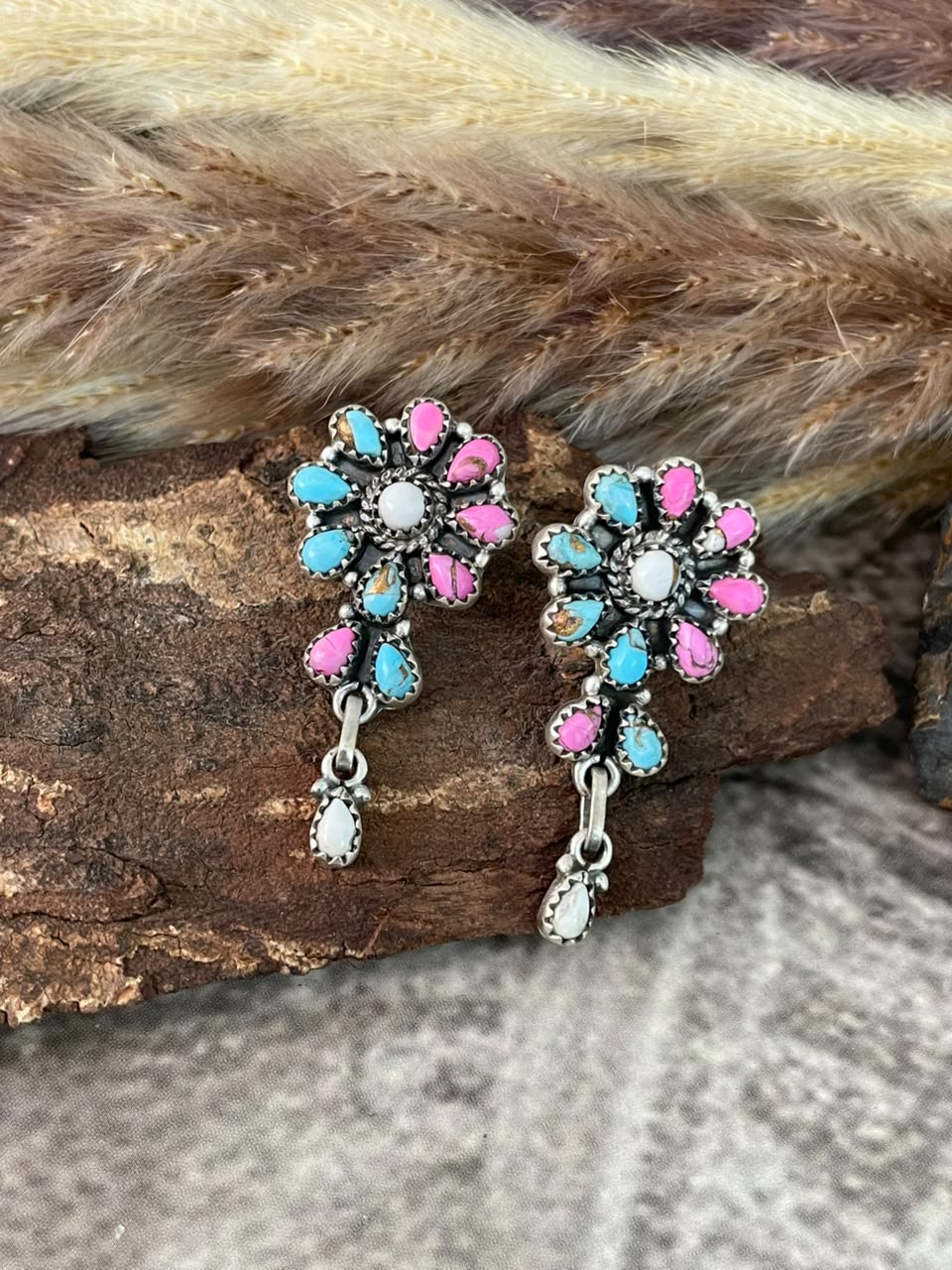 Handmade Sterling Silver Cotton Candy Post Dangle Earrings Signed Nizhoni