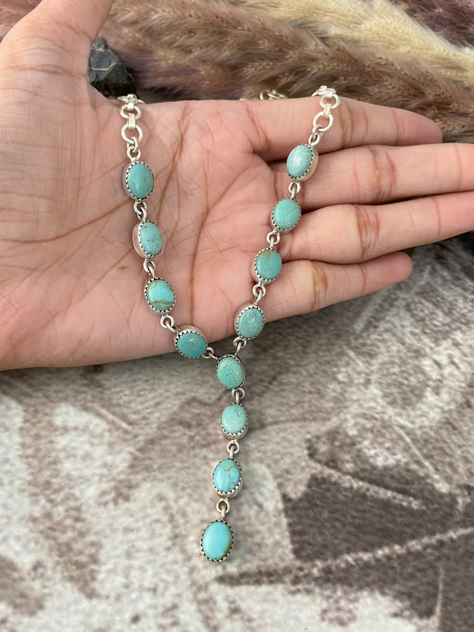 Handmade Sterling Silver Number 8 Turquoise Collection: Necklace Signed Nizhoni