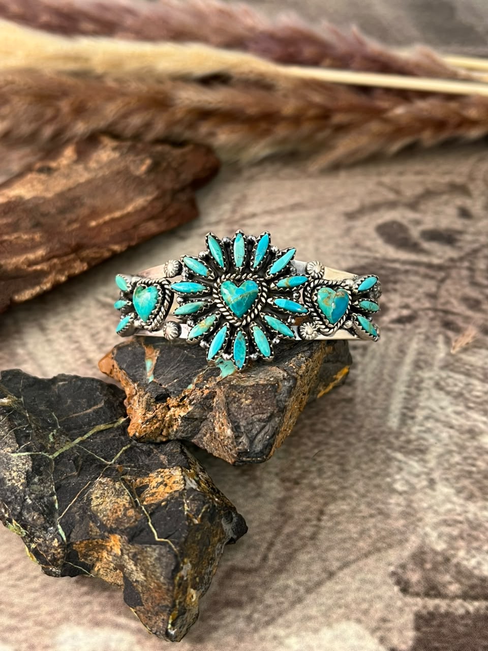 Handmade Sterling Silver Kingman Turquoise Cuff Bracelet Signed Nizhoni