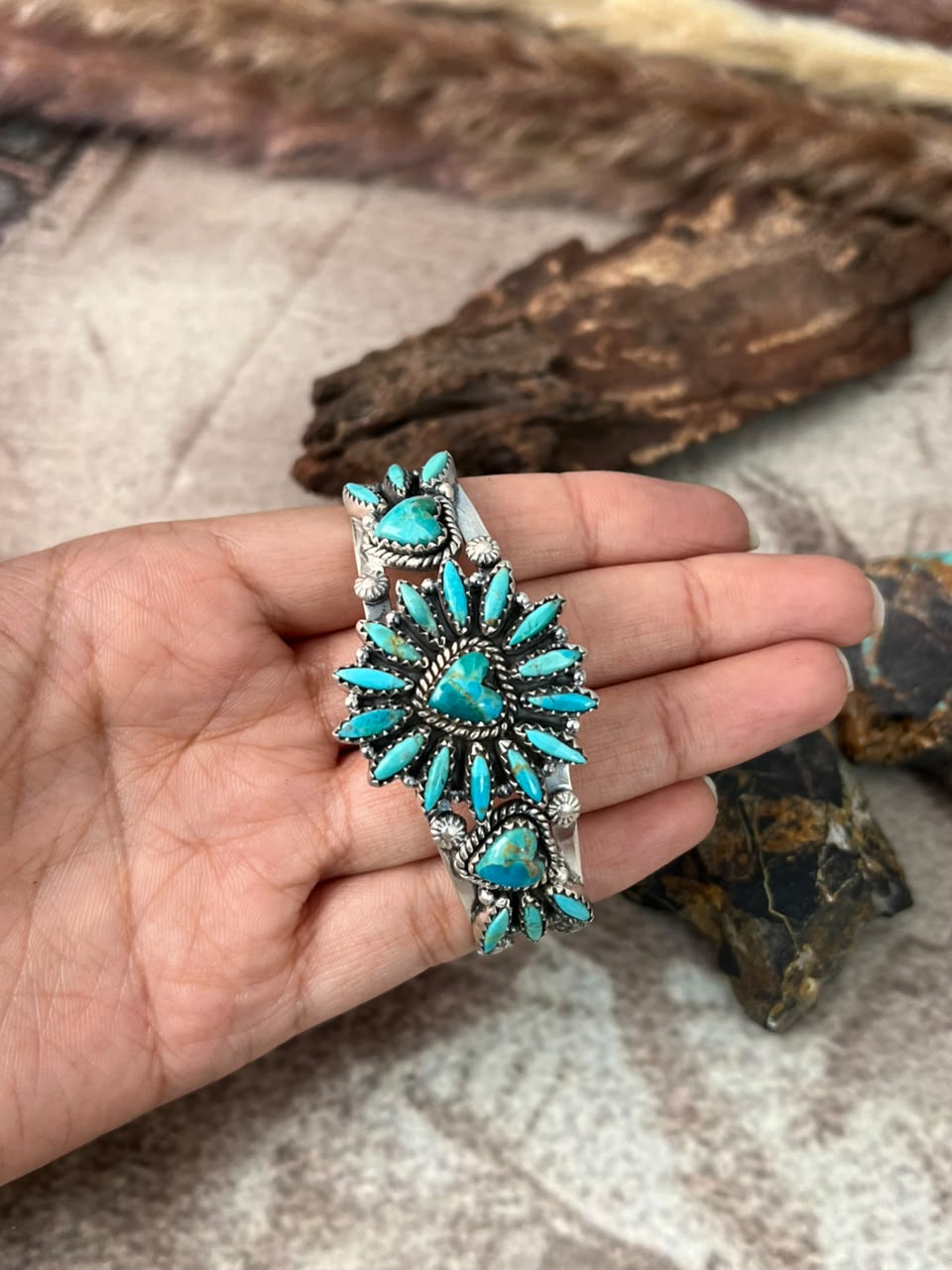 Handmade Sterling Silver Kingman Turquoise Cuff Bracelet Signed Nizhoni