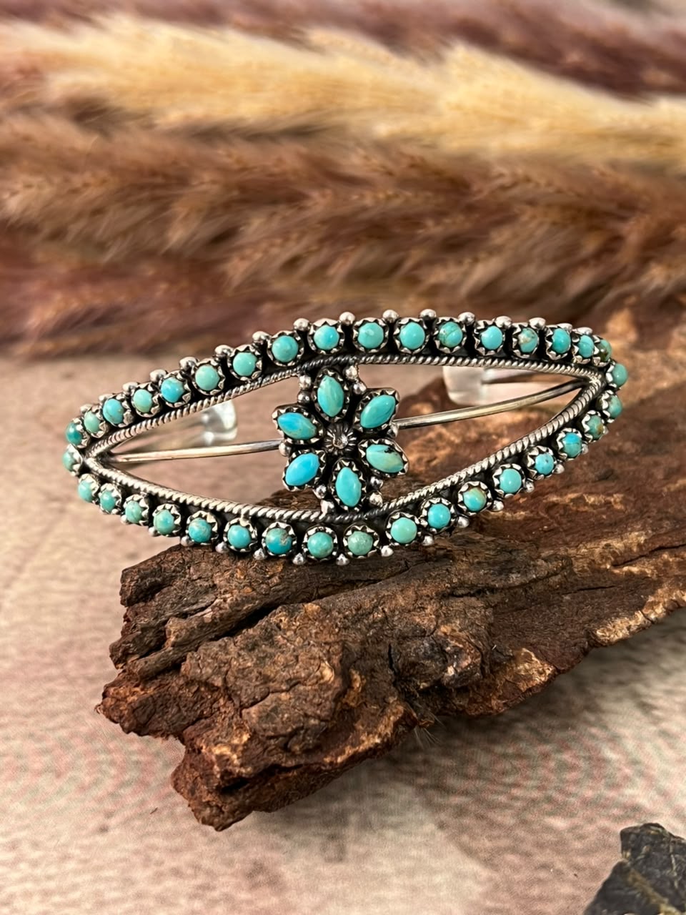 Handmade Sterling Silver Kingman Turquoise Cuff Bracelet Signed Nizhoni