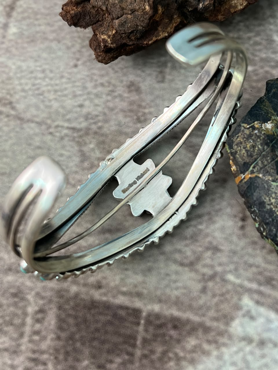 Handmade Sterling Silver Kingman Turquoise Cuff Bracelet Signed Nizhoni