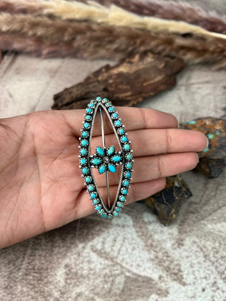 Handmade Sterling Silver Kingman Turquoise Cuff Bracelet Signed Nizhoni