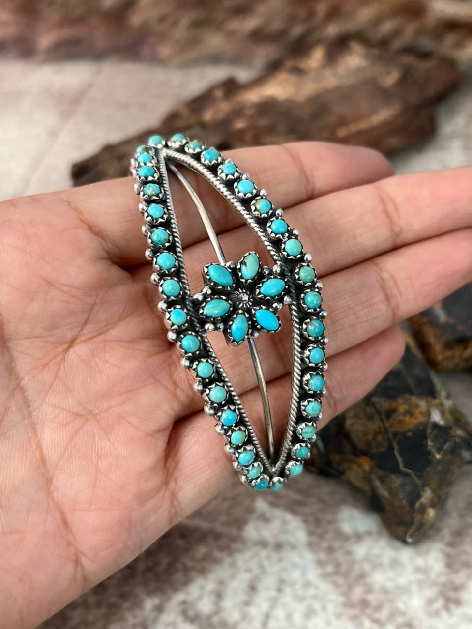 Handmade Sterling Silver Kingman Turquoise Cuff Bracelet Signed Nizhoni