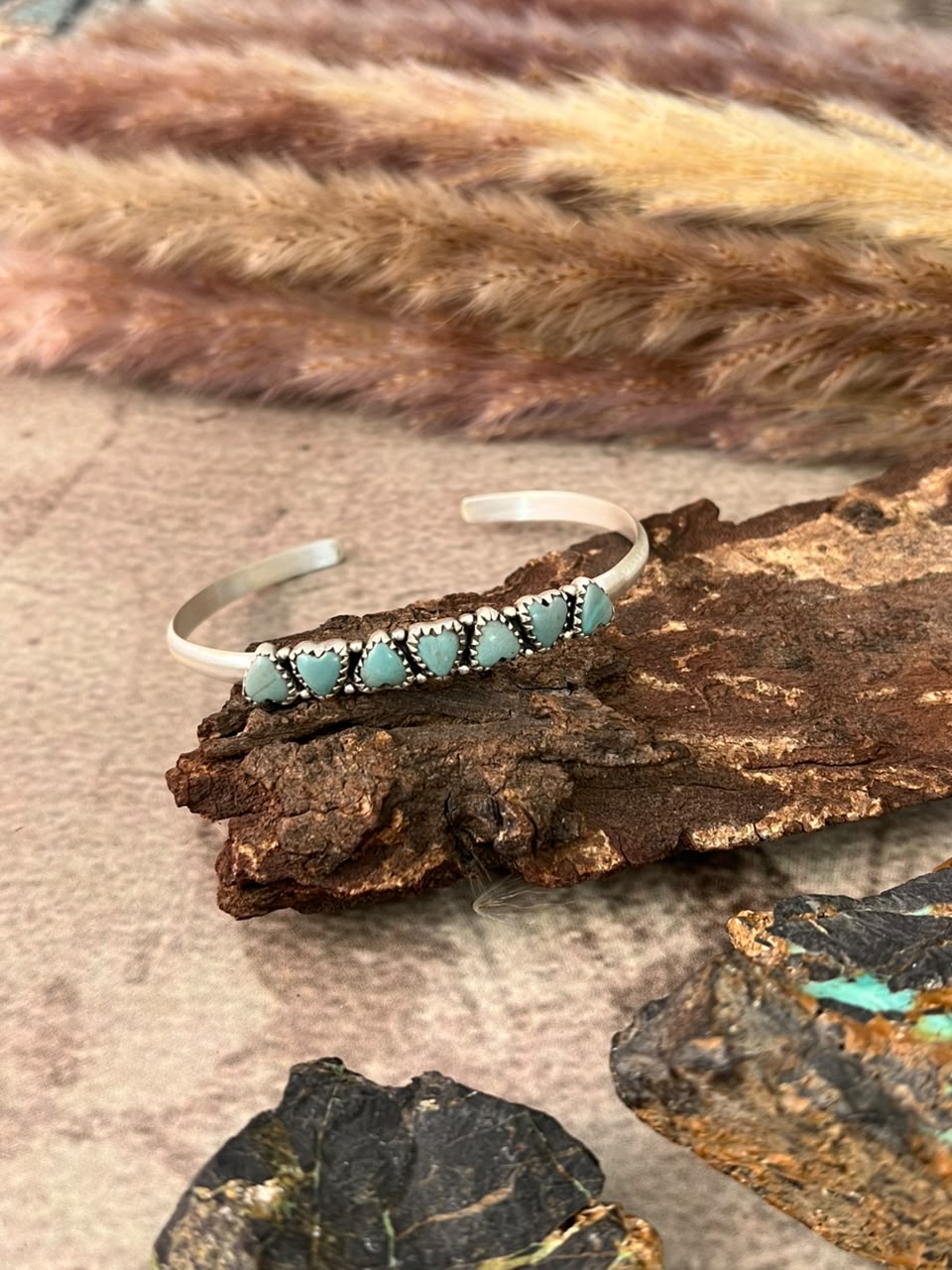 Handmade Sterling Silver Number 8 Turquoise Collection: Cuff Bracelet Signed Nizhoni