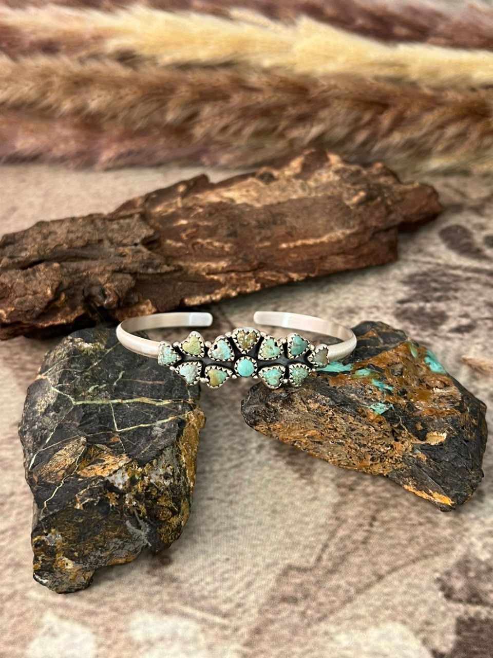 Handmade Sterling Silver Number 8 Turquoise Collection: Cuff Bracelet Signed Nizhoni