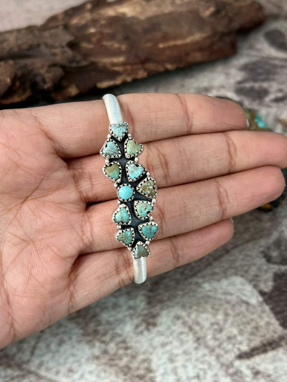 Handmade Sterling Silver Number 8 Turquoise Collection: Cuff Bracelet Signed Nizhoni