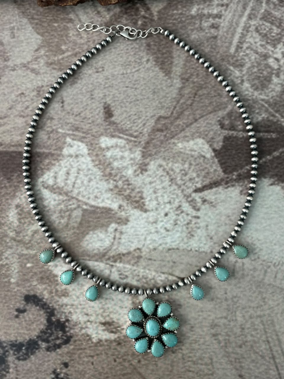 Handmade Sterling Silver Number 8 Turquoise Collection: Beaded Necklace Signed Nizhoni