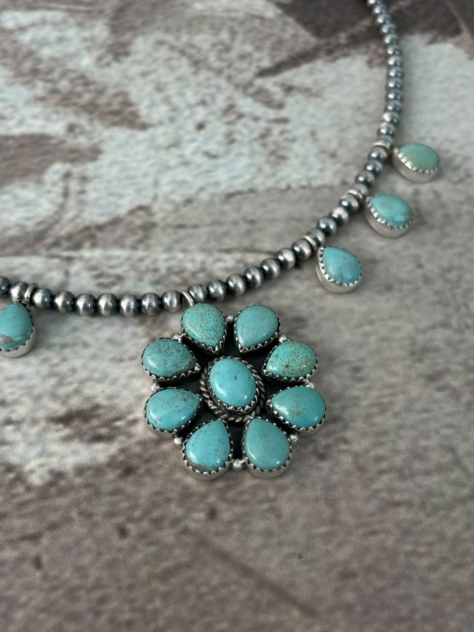 Handmade Sterling Silver Number 8 Turquoise Collection: Beaded Necklace Signed Nizhoni