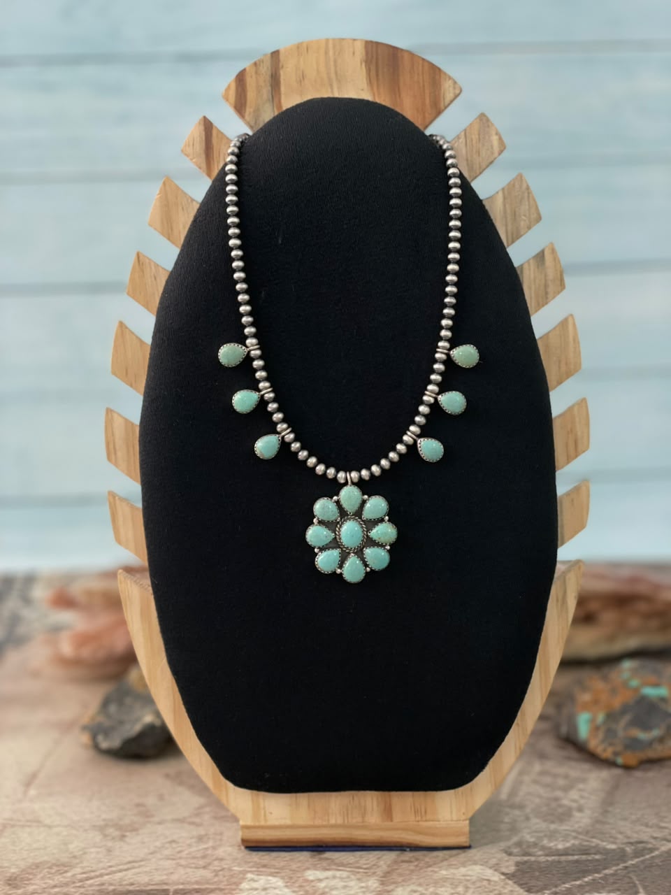 Handmade Sterling Silver Number 8 Turquoise Collection: Beaded Necklace Signed Nizhoni