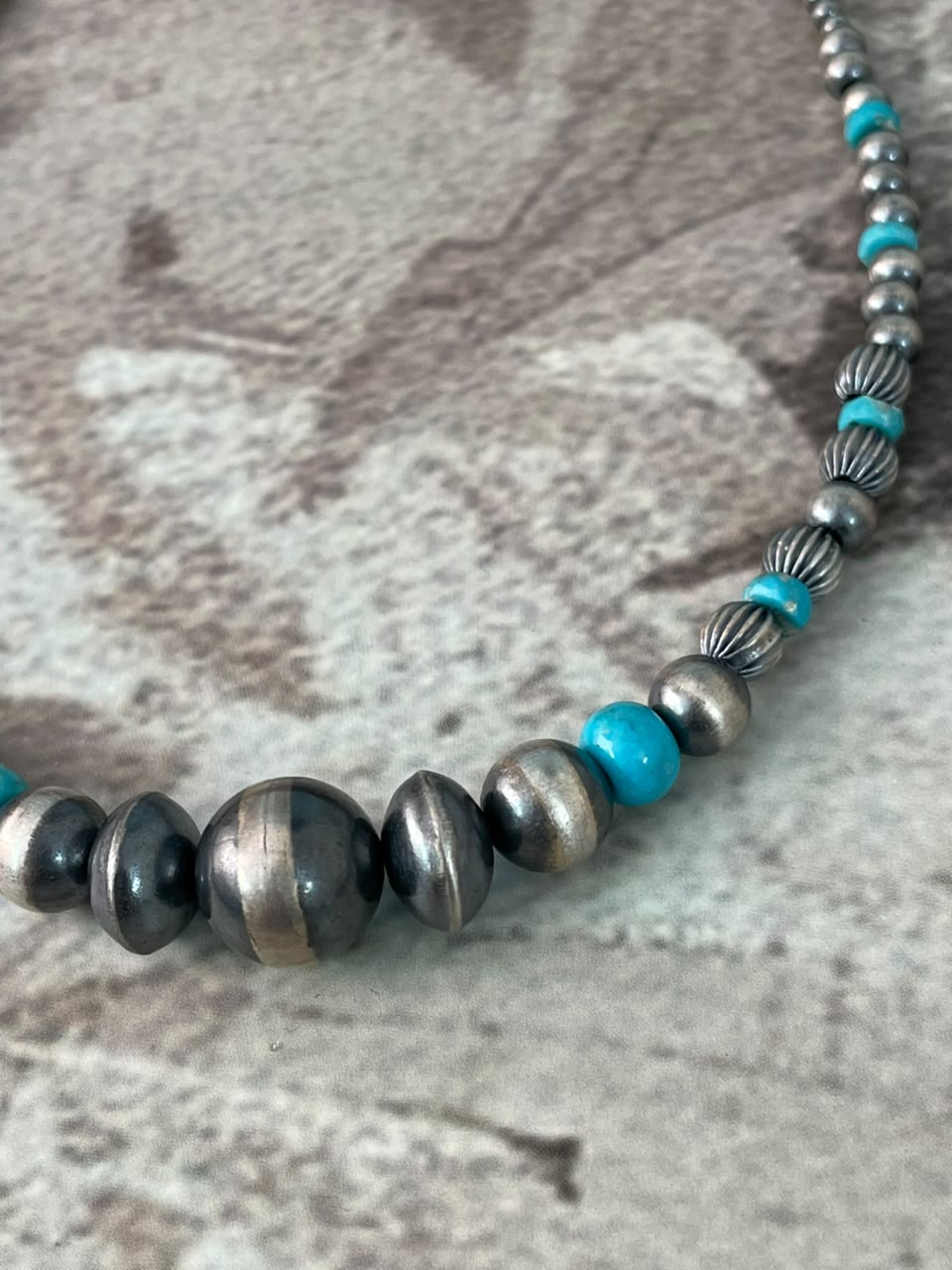 Handmade Sterling Silver Kingman Turquoise Beaded Necklace Signed Nizhoni