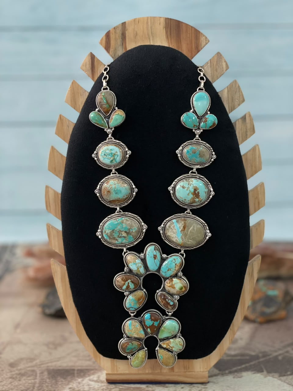 Handmade Sterling Silver Royston Turquoise Naja Necklace Signed Nizhoni (4)