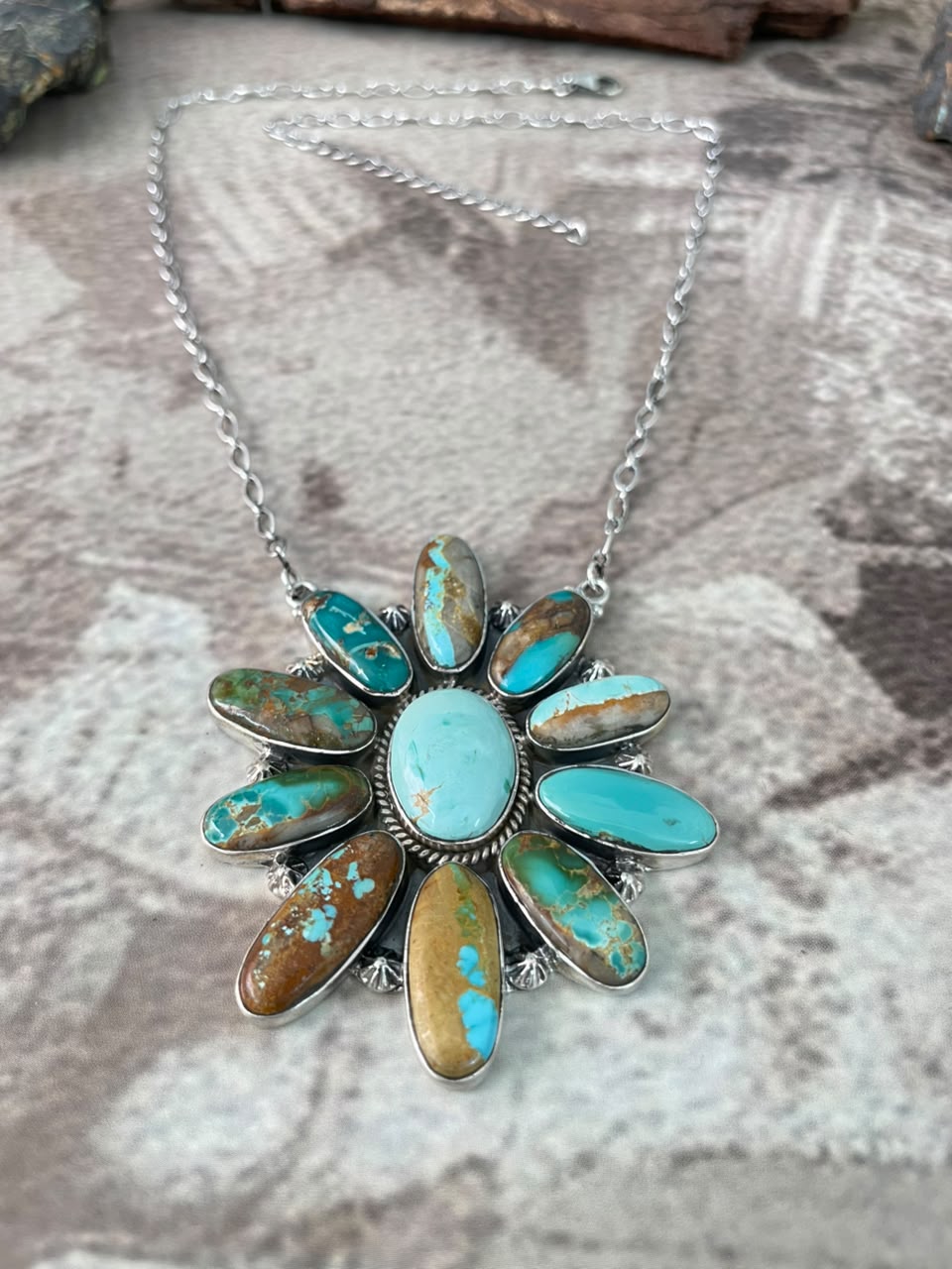Handmade Sterling Silver Royston Turquoise Necklace Signed Nizhoni