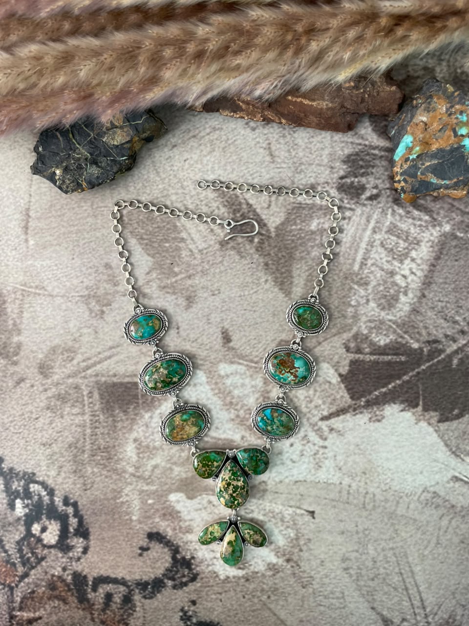 Handmade Sterling Silver Sonoran Mountain Turquoise Necklace Signed Nizhoni