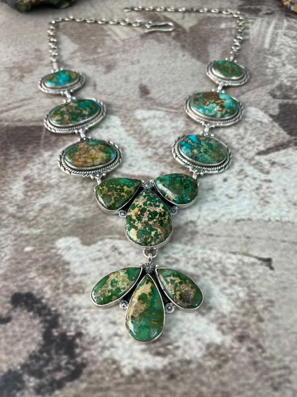 Handmade Sterling Silver Sonoran Mountain Turquoise Necklace Signed Nizhoni