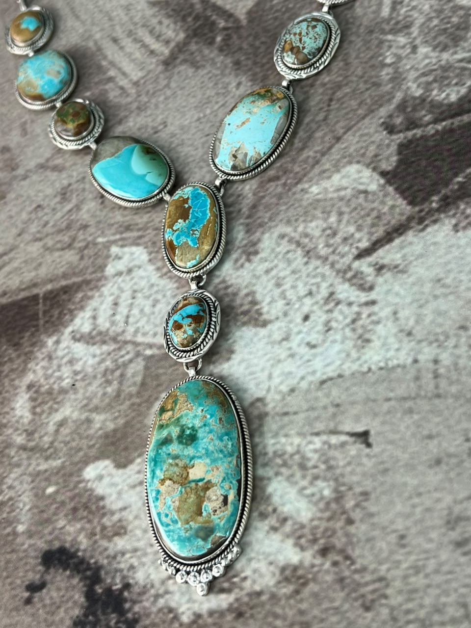 Handmade Sterling Silver Royston Turquoise Drop Necklace Signed Nizhoni