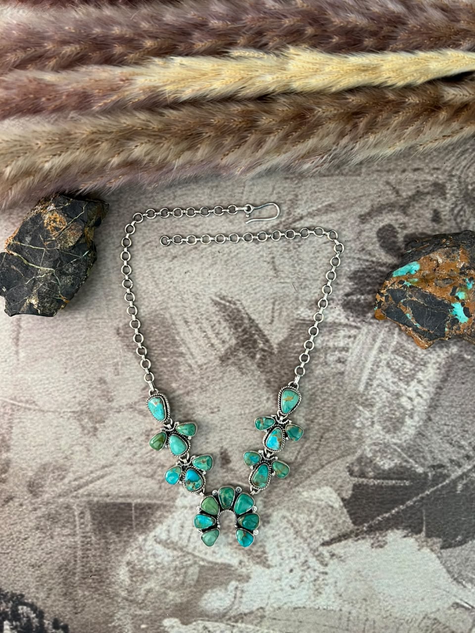Handmade Sterling Silver Kingman Turquoise Naja Necklace Signed Nizhoni