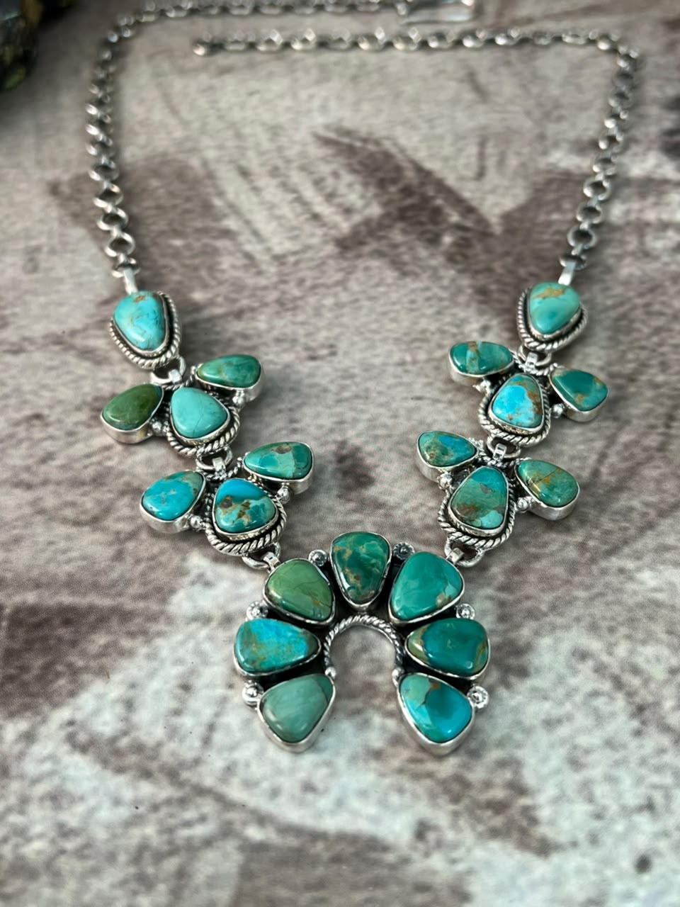 Handmade Sterling Silver Kingman Turquoise Naja Necklace Signed Nizhoni