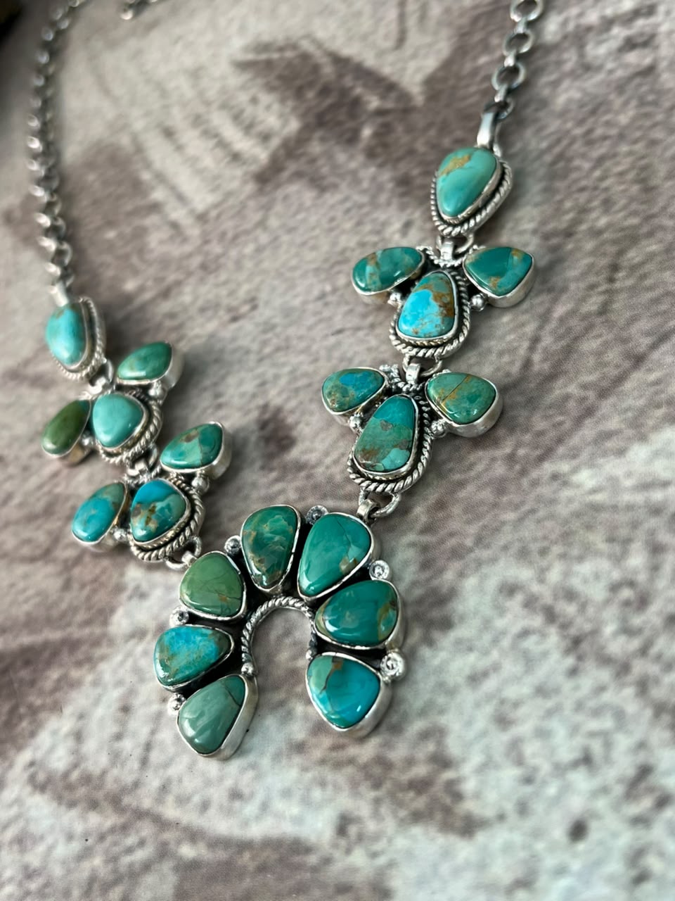 Handmade Sterling Silver Kingman Turquoise Naja Necklace Signed Nizhoni