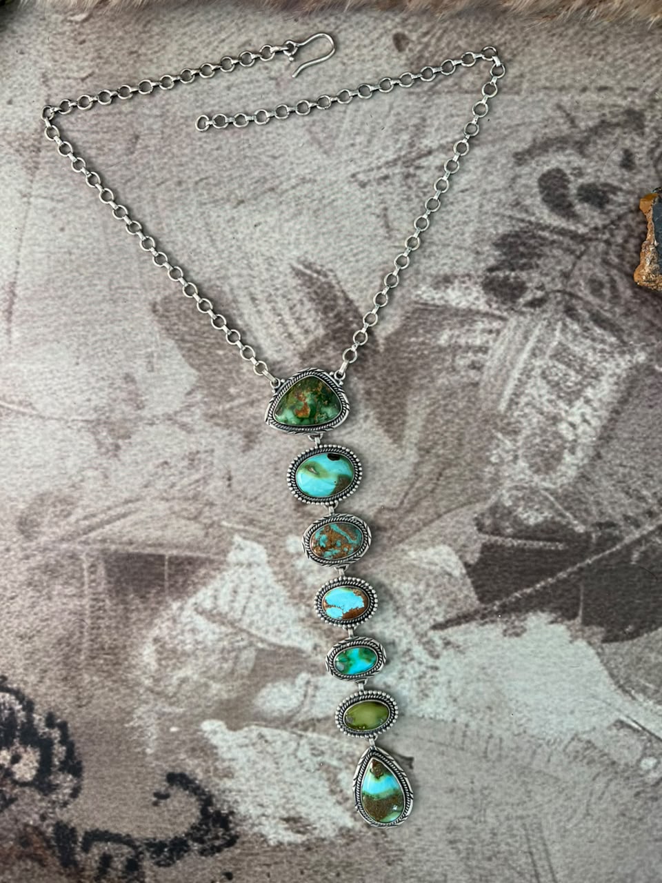 Handmade Sterling Silver Sonoran Mountain Turquoise Drop Necklace Signed Nizhoni