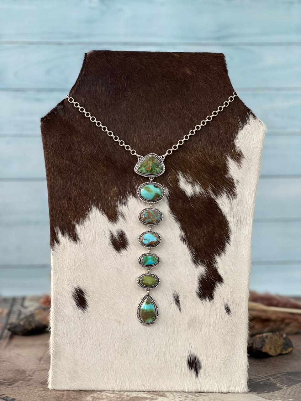 Handmade Sterling Silver Sonoran Mountain Turquoise Drop Necklace Signed Nizhoni