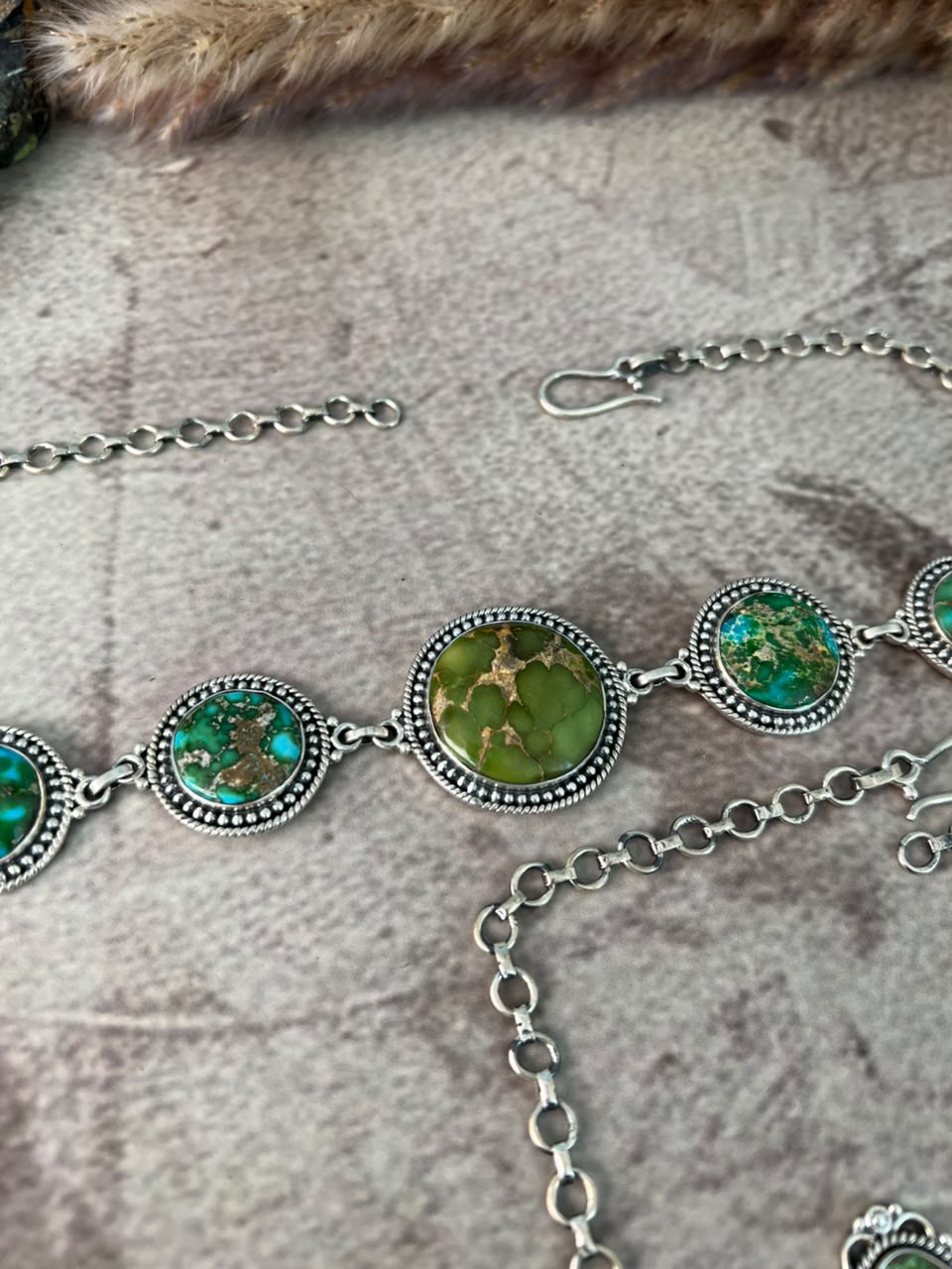 Handmade Sterling Silver Sonoran Mountain Turquoise Necklace Signed Nizhoni