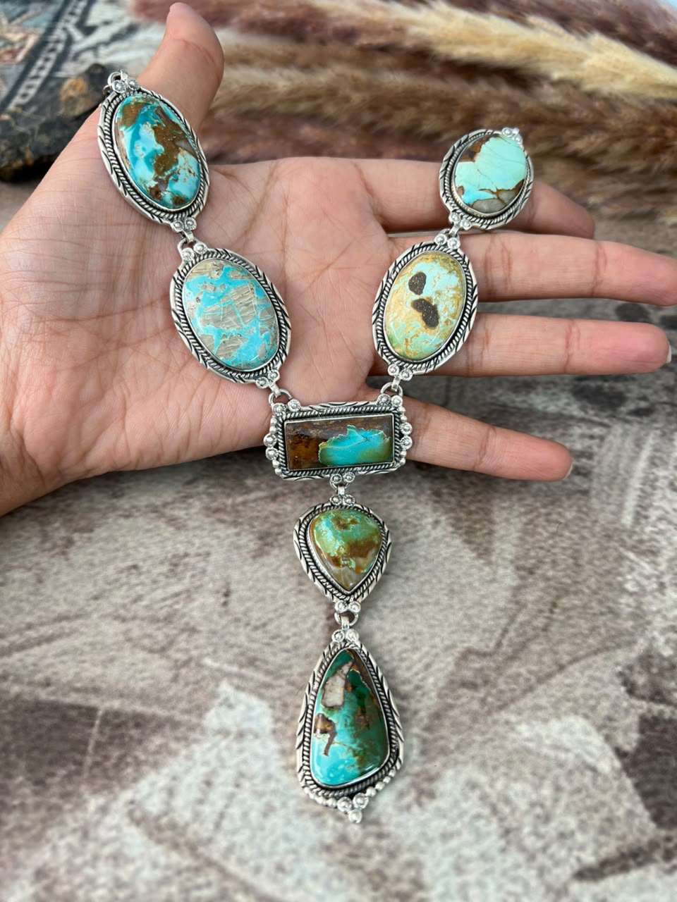 Handmade Sterling Silver Royston Turquoise Necklace Signed Nizhoni
